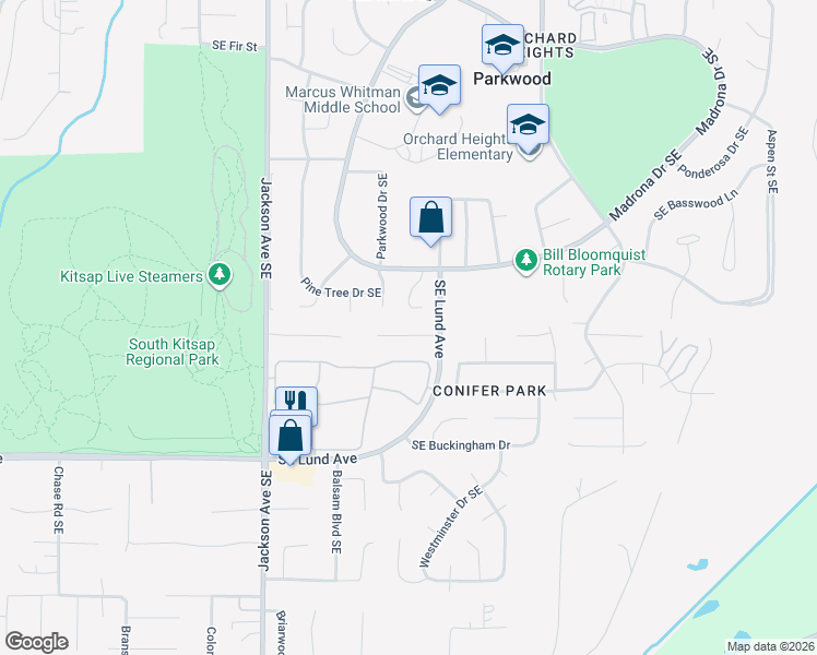map of restaurants, bars, coffee shops, grocery stores, and more near 3683 Southeast Greenbriar Place in Port Orchard