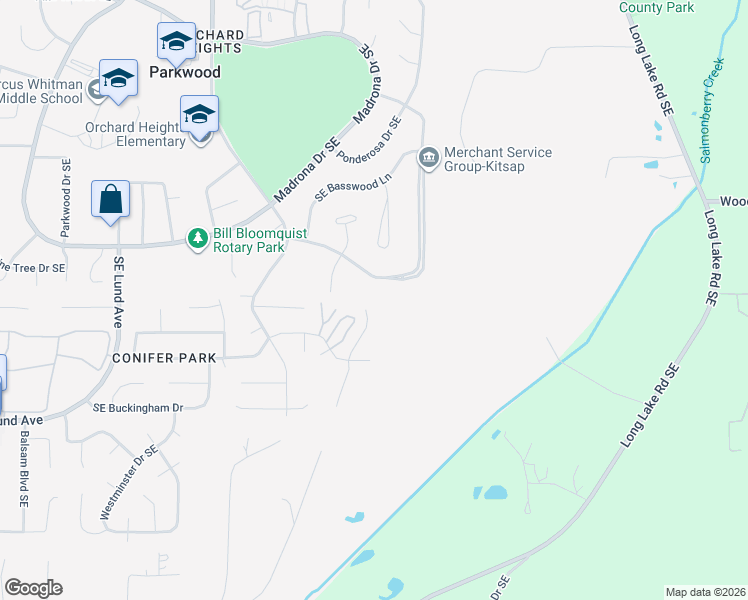 map of restaurants, bars, coffee shops, grocery stores, and more near 2827 Rocky Creek Lane Southeast in Port Orchard
