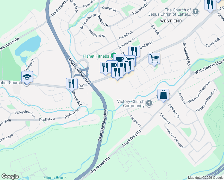 map of restaurants, bars, coffee shops, grocery stores, and more near 681 Topsail Road in St. John's
