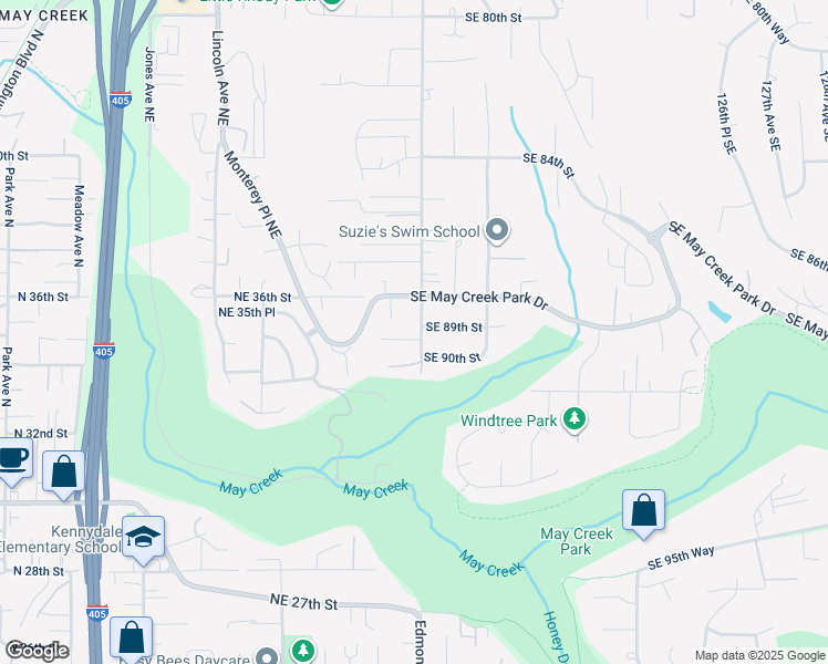map of restaurants, bars, coffee shops, grocery stores, and more near 11605 Southeast 89th Street in Newcastle