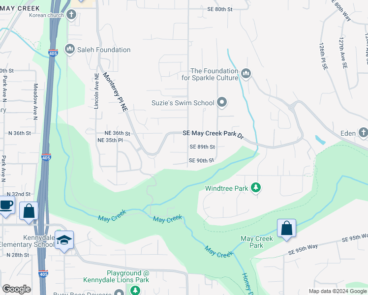 map of restaurants, bars, coffee shops, grocery stores, and more near 8827 116th Avenue Southeast in Newcastle