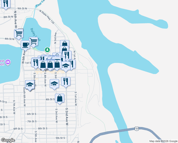 map of restaurants, bars, coffee shops, grocery stores, and more near 202 Chestnut Street East in Virginia