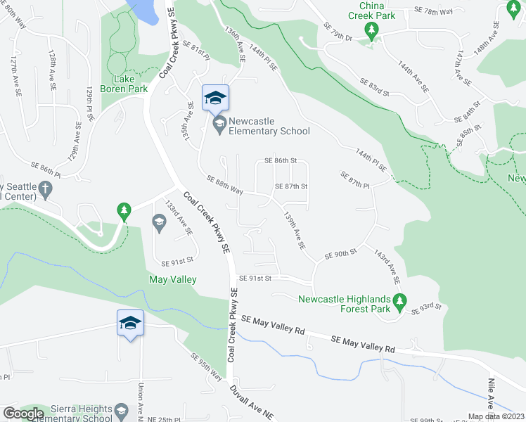 map of restaurants, bars, coffee shops, grocery stores, and more near 8817 138th Court Southeast in Newcastle