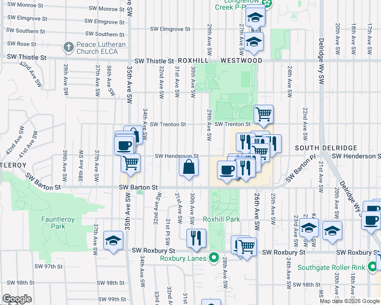 map of restaurants, bars, coffee shops, grocery stores, and more near 8855 30th Avenue Southwest in Seattle