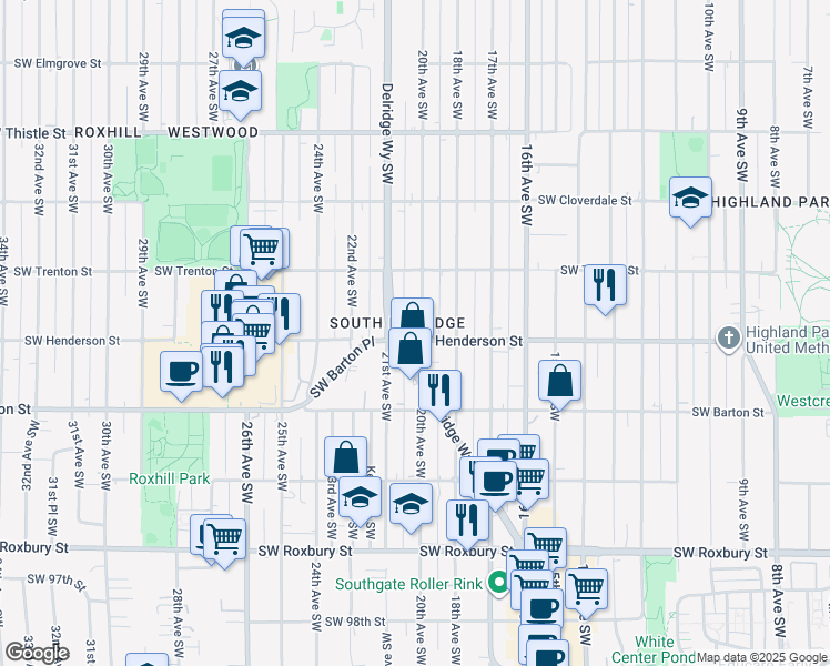 map of restaurants, bars, coffee shops, grocery stores, and more near 8859 20th Avenue Southwest in Seattle