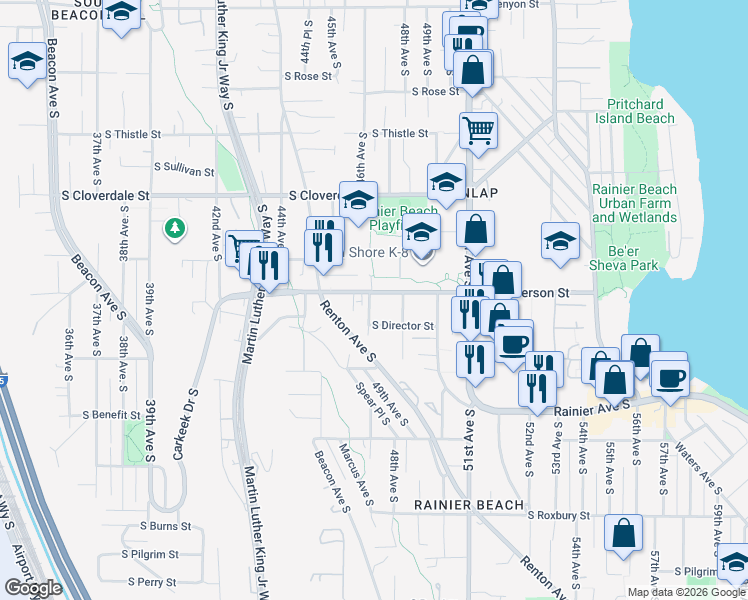 map of restaurants, bars, coffee shops, grocery stores, and more near 4603 South Henderson Street in Seattle