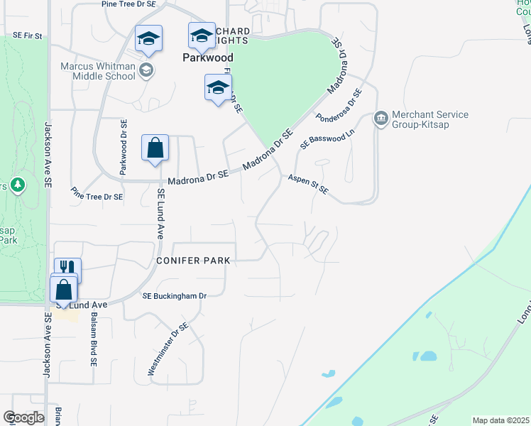 map of restaurants, bars, coffee shops, grocery stores, and more near 2807 Fir Crest Drive Southeast in Port Orchard