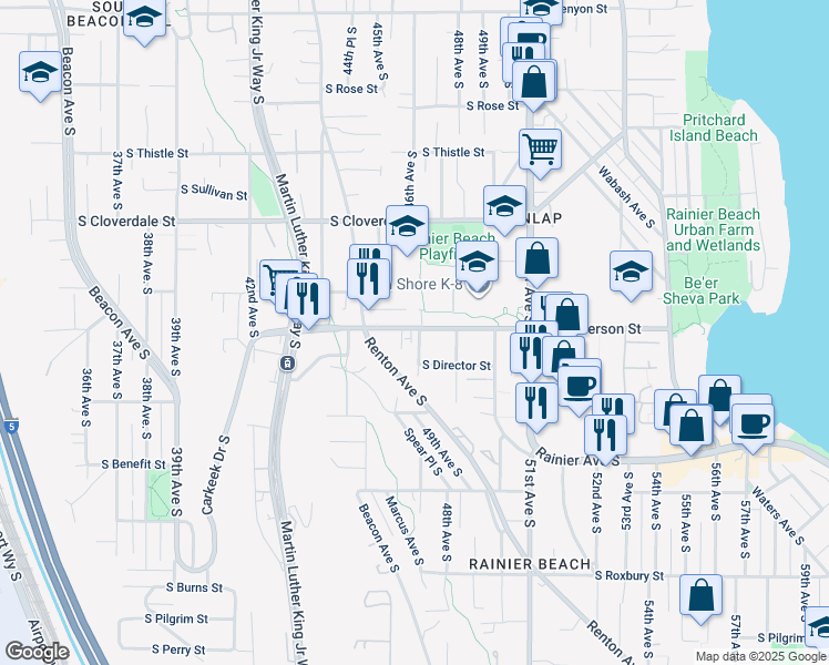 map of restaurants, bars, coffee shops, grocery stores, and more near 4603 South Henderson Street in Seattle
