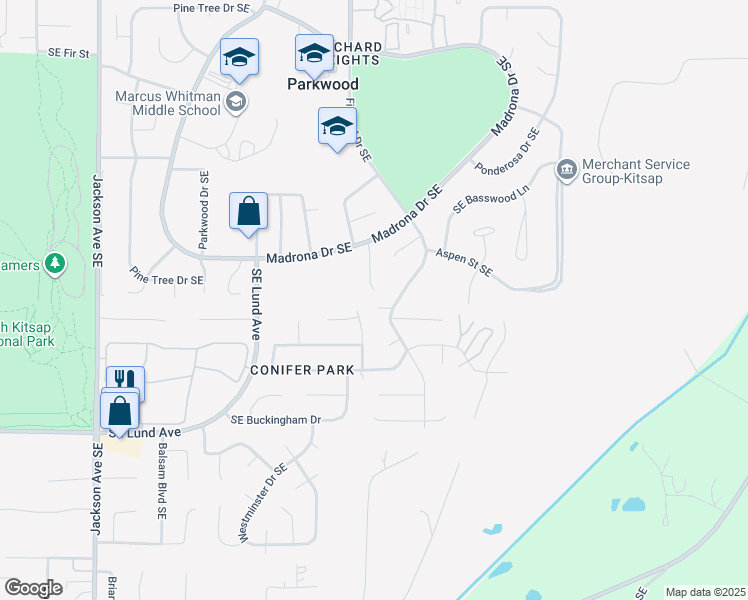 map of restaurants, bars, coffee shops, grocery stores, and more near 2793 Lodgepole Drive Southeast in Port Orchard