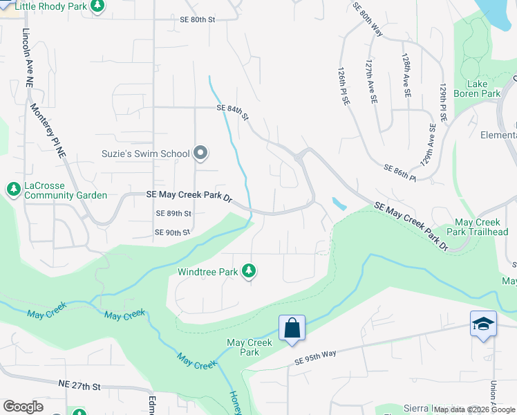 map of restaurants, bars, coffee shops, grocery stores, and more near 12012 Southeast May Creek Park Drive in Newcastle