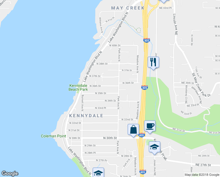 map of restaurants, bars, coffee shops, grocery stores, and more near 1120 North 35th Street in Renton