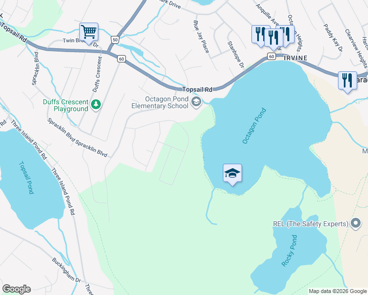 map of restaurants, bars, coffee shops, grocery stores, and more near 106 Trenton Drive in Paradise