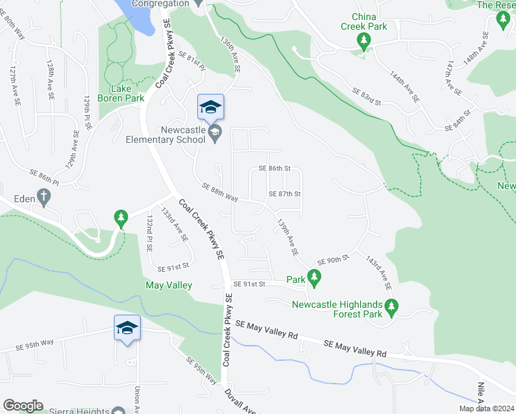 map of restaurants, bars, coffee shops, grocery stores, and more near 8817 138th Court Southeast in Newcastle