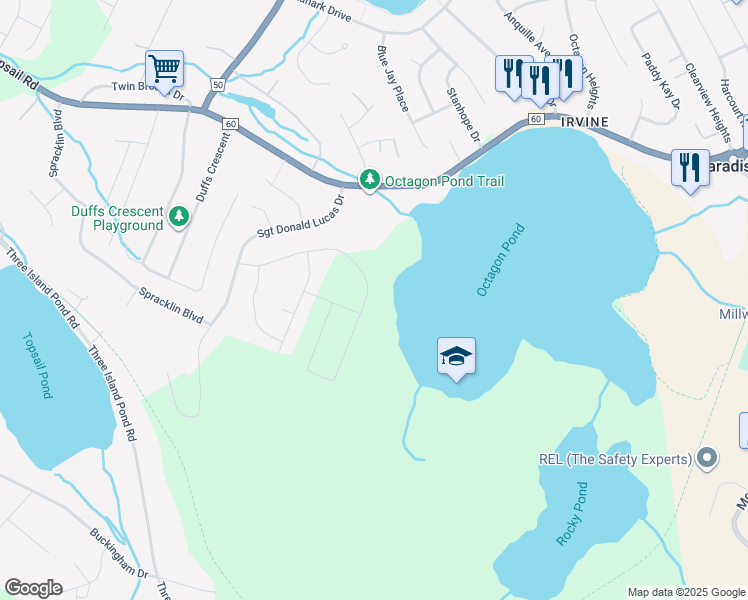 map of restaurants, bars, coffee shops, grocery stores, and more near 79 Trenton Drive in Paradise