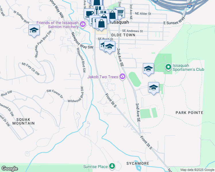 map of restaurants, bars, coffee shops, grocery stores, and more near 700 Front Street South in Issaquah