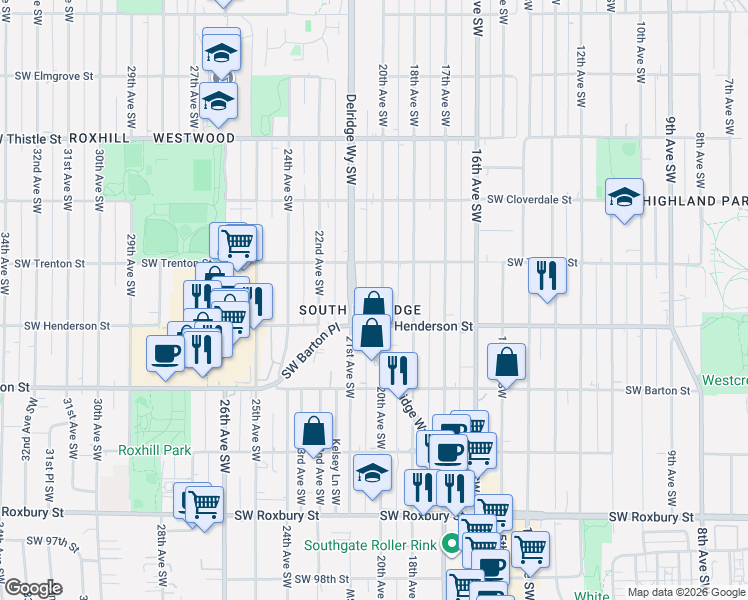 map of restaurants, bars, coffee shops, grocery stores, and more near 8859 20th Avenue Southwest in Seattle