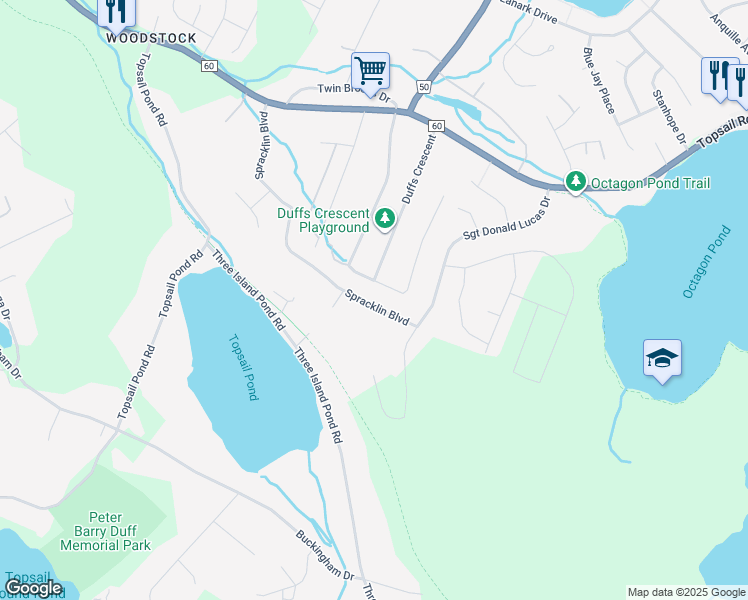 map of restaurants, bars, coffee shops, grocery stores, and more near 81 Spracklin Boulevard in Paradise