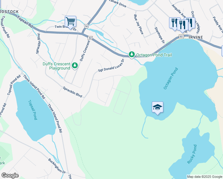 map of restaurants, bars, coffee shops, grocery stores, and more near Alberton Drive in Paradise