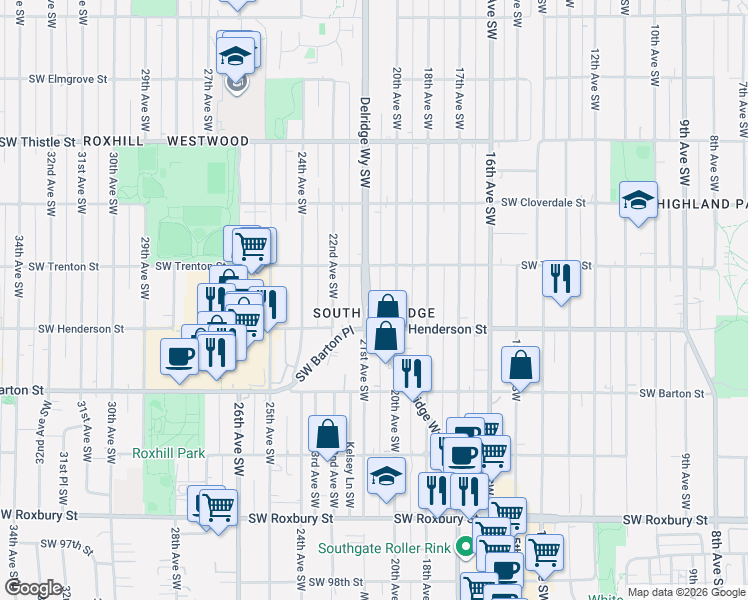 map of restaurants, bars, coffee shops, grocery stores, and more near 8859 20th Avenue Southwest in Seattle