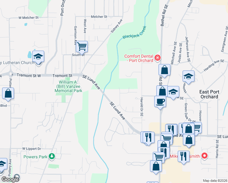 map of restaurants, bars, coffee shops, grocery stores, and more near 1311 Southeast Carl Pickel Drive in Port Orchard