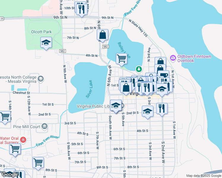 map of restaurants, bars, coffee shops, grocery stores, and more near 600 Chestnut Street in Virginia