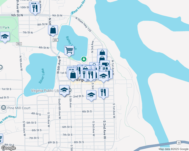 map of restaurants, bars, coffee shops, grocery stores, and more near 302 Chestnut Street in Virginia