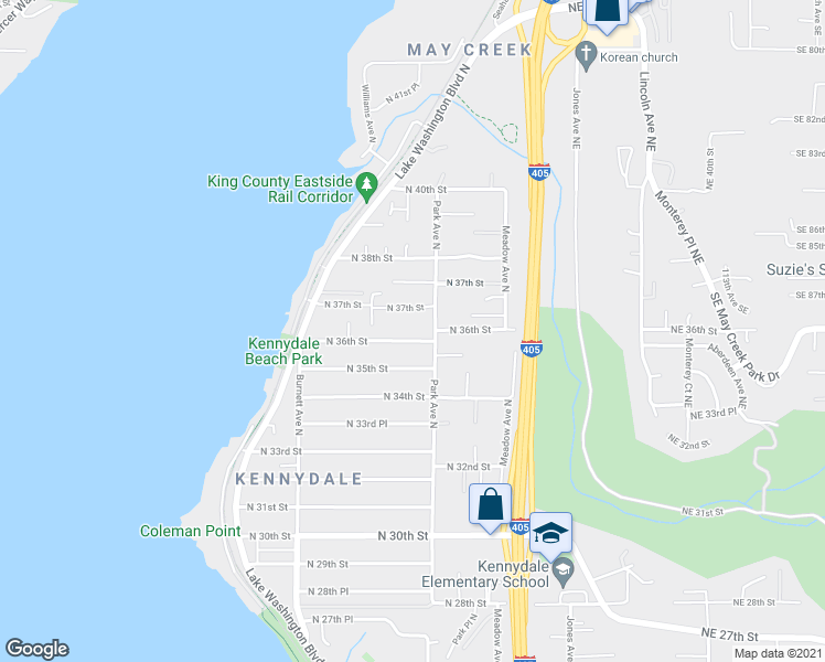 map of restaurants, bars, coffee shops, grocery stores, and more near 3701 Park Avenue North in Renton