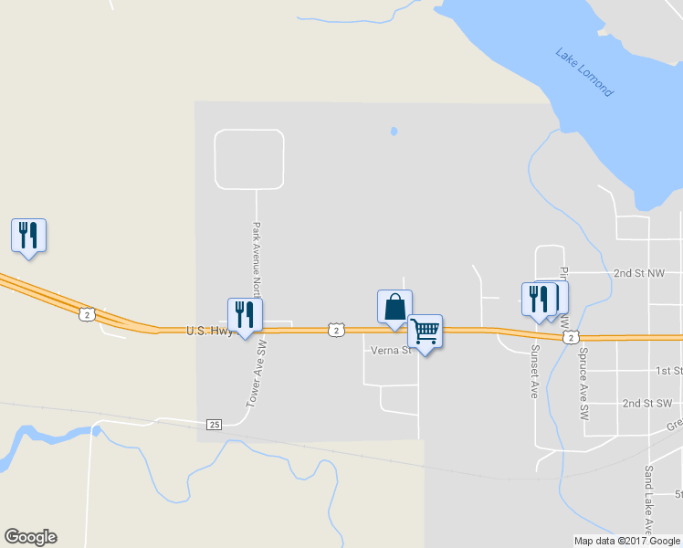 map of restaurants, bars, coffee shops, grocery stores, and more near 1417 Central Street West in Bagley