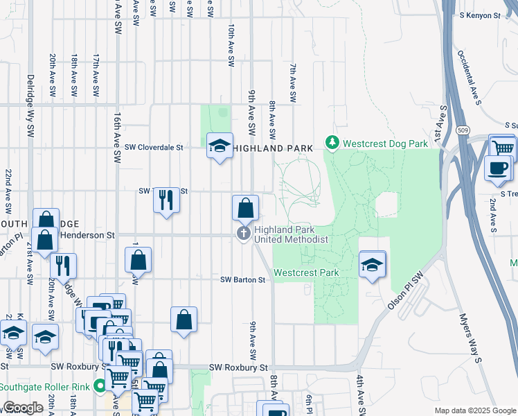 map of restaurants, bars, coffee shops, grocery stores, and more near in Seattle
