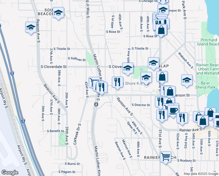 map of restaurants, bars, coffee shops, grocery stores, and more near 4401 South Trenton Street in Seattle