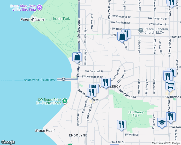 map of restaurants, bars, coffee shops, grocery stores, and more near 4515 Southwest Trenton Street in Seattle