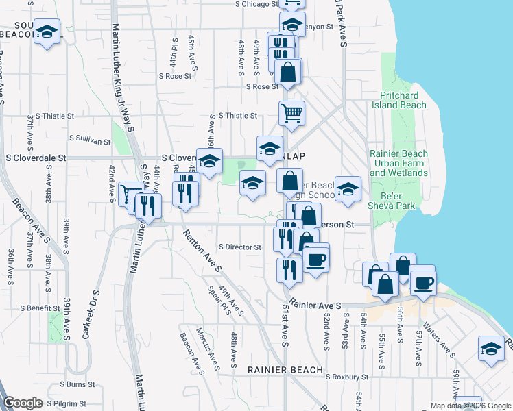 map of restaurants, bars, coffee shops, grocery stores, and more near 4800 South Henderson Street in Seattle