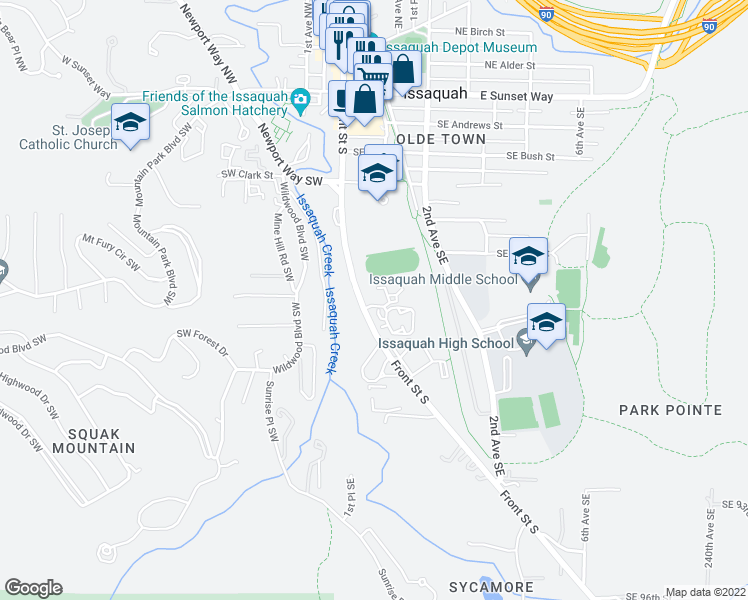 map of restaurants, bars, coffee shops, grocery stores, and more near 540 Front Street South in Issaquah