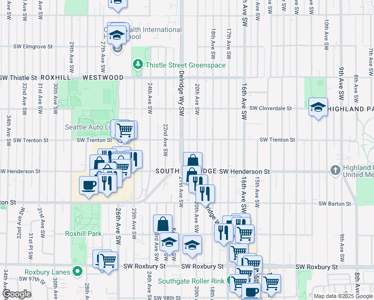 map of restaurants, bars, coffee shops, grocery stores, and more near 2009 Southwest Trenton Street in Seattle