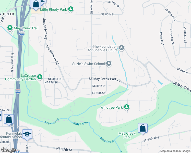 map of restaurants, bars, coffee shops, grocery stores, and more near 8714 116th Avenue Southeast in Newcastle
