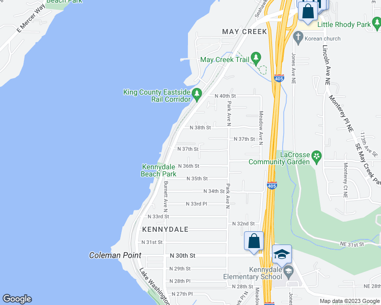 map of restaurants, bars, coffee shops, grocery stores, and more near 1017 North 37th Street in Renton