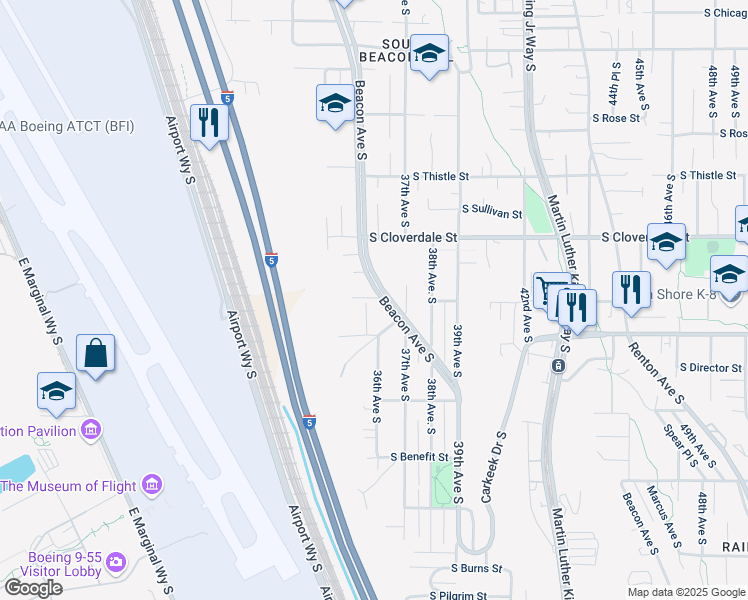 map of restaurants, bars, coffee shops, grocery stores, and more near 8647 Beacon Avenue South in Seattle