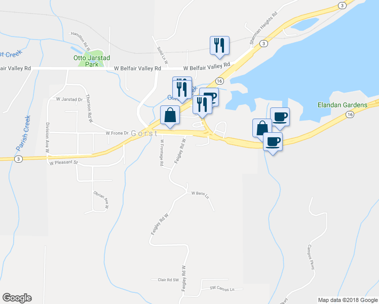 map of restaurants, bars, coffee shops, grocery stores, and more near 3667 West Frontage Road in Port Orchard