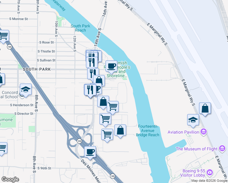 map of restaurants, bars, coffee shops, grocery stores, and more near 1420 South Trenton Street in Seattle