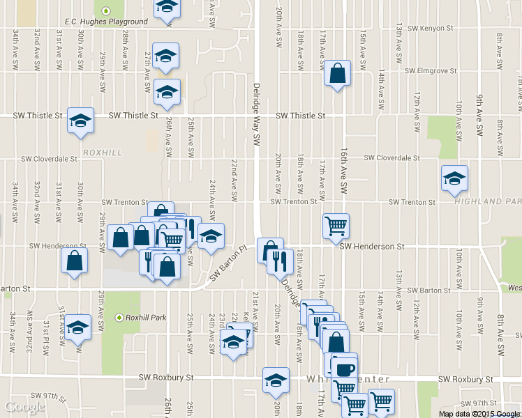 map of restaurants, bars, coffee shops, grocery stores, and more near 2009 Southwest Trenton Street in Seattle
