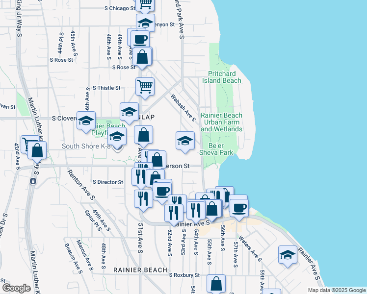 map of restaurants, bars, coffee shops, grocery stores, and more near 8815 Seward Park Avenue South in Seattle