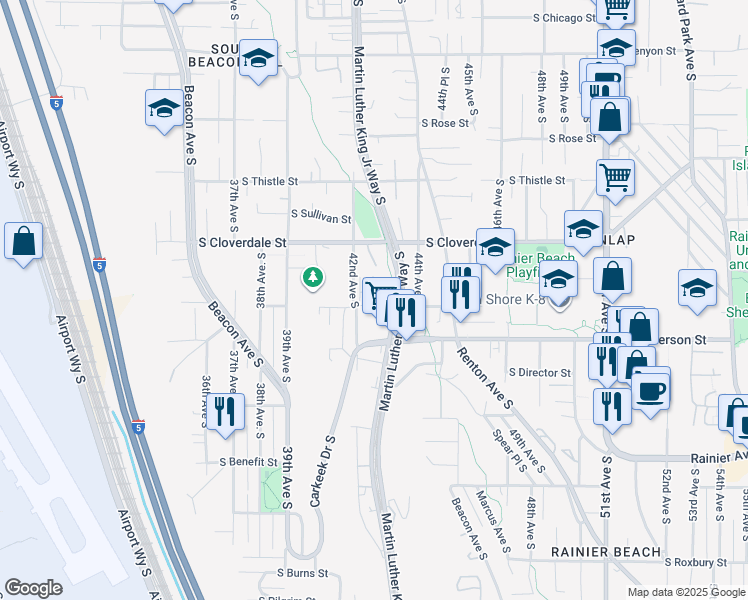 map of restaurants, bars, coffee shops, grocery stores, and more near 4214 South Trenton Street in Seattle