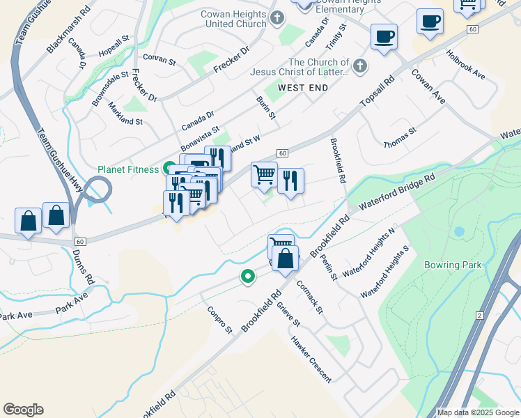 map of restaurants, bars, coffee shops, grocery stores, and more near 16 Hickman Place in St. John's