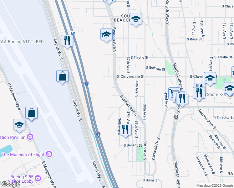 map of restaurants, bars, coffee shops, grocery stores, and more near 8647 Beacon Avenue South in Seattle