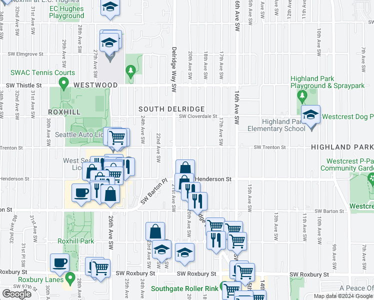map of restaurants, bars, coffee shops, grocery stores, and more near 2009 Southwest Trenton Street in Seattle