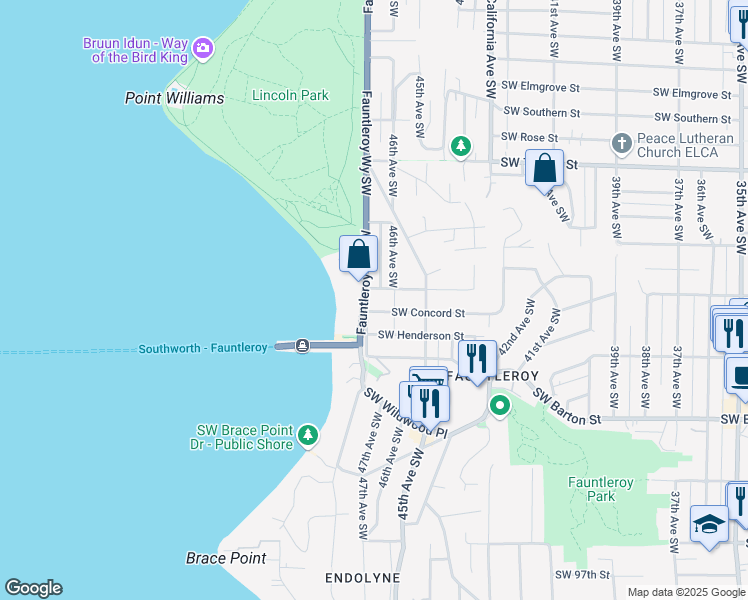 map of restaurants, bars, coffee shops, grocery stores, and more near 8808 Fauntleroy Way Southwest in Seattle
