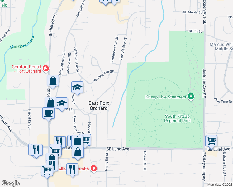 map of restaurants, bars, coffee shops, grocery stores, and more near 2621 McKinley Place Southeast in Port Orchard