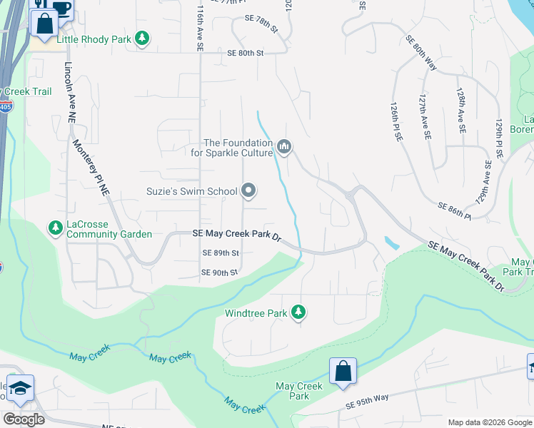 map of restaurants, bars, coffee shops, grocery stores, and more near 11831 Southeast 87th Street in Newcastle