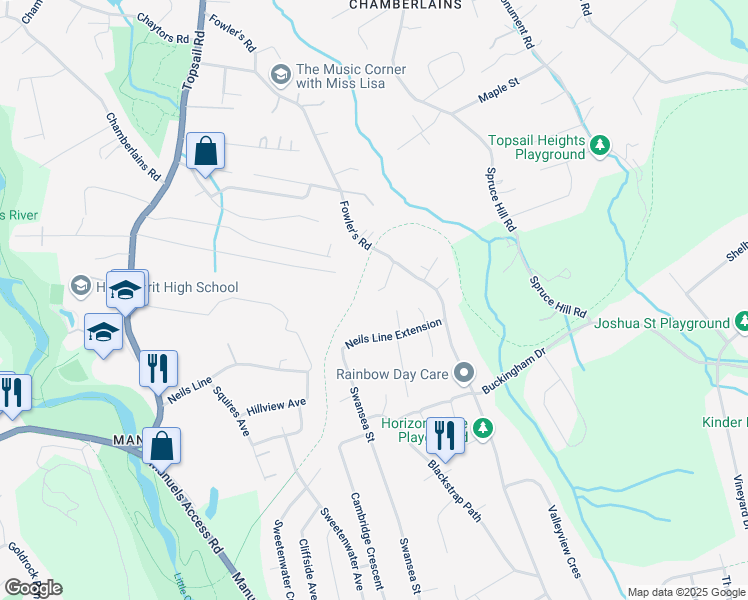 map of restaurants, bars, coffee shops, grocery stores, and more near 17 Denford Estates in Conception Bay South