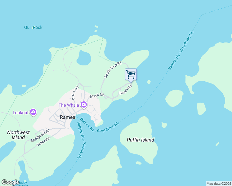 map of restaurants, bars, coffee shops, grocery stores, and more near 20 Beach Road in Ramea